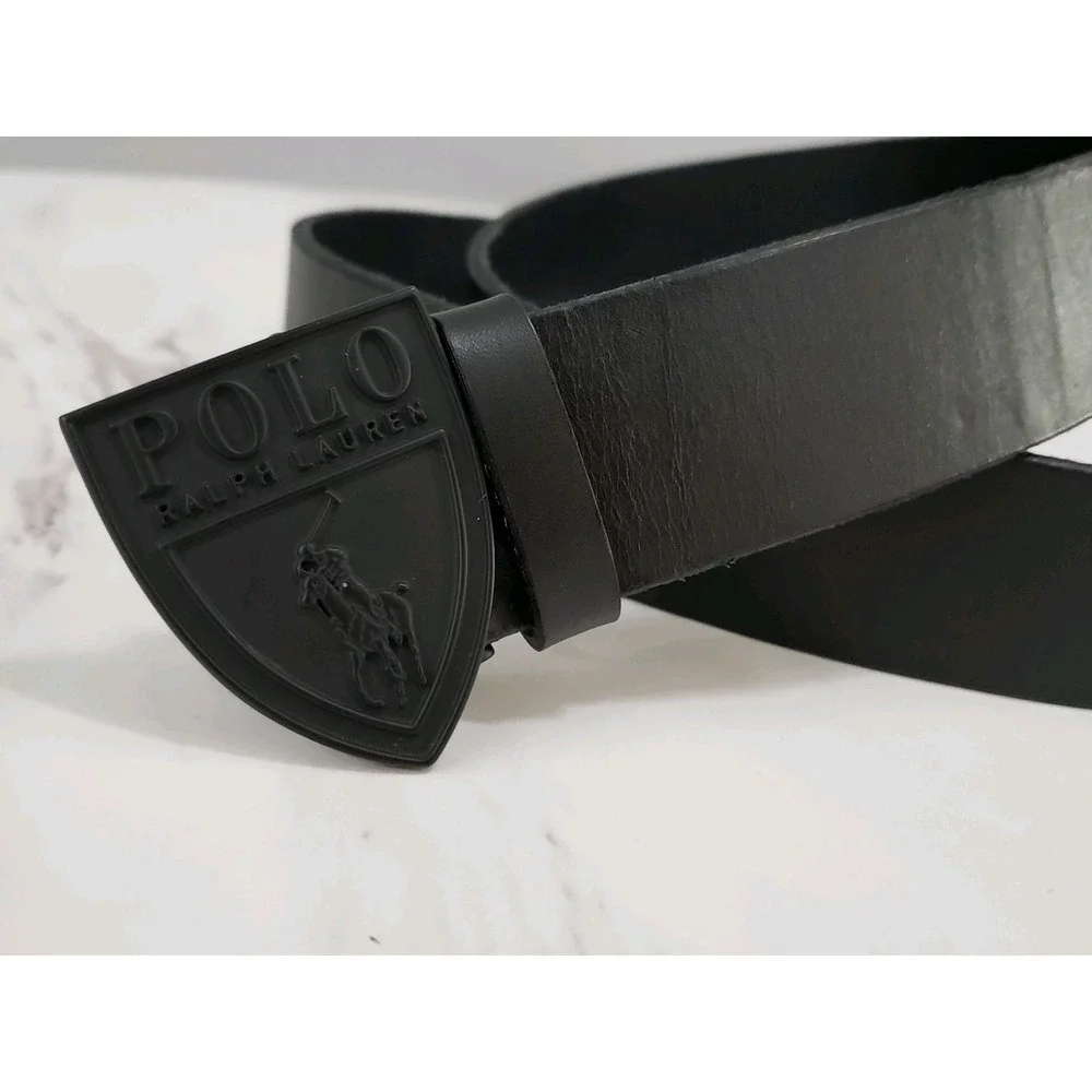 RARE Polo Ralph Lauren Shield Horse Buckle Leather Belt Size 42 Prep Academic‎
